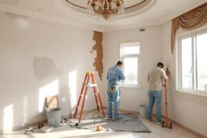 أعمال ترميم متنوعة في منزل بالكويت تشمل ترميم الجدران والأرضيات