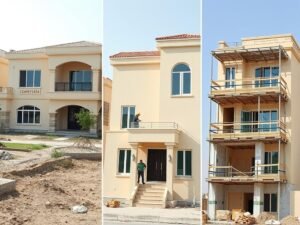 أنواع مختلفة من مشاريع بناء منازل تشمل فيلا وملحق وطابق إضافي