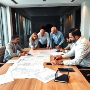 اجتماع فريق إدارة المشاريع لدى أفضل مقاول في الكويت