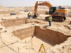 تجهيز موقع البناء وأعمال الحفر للأساسات