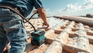 تطبيق عازل حراري على سطح مبنى لتوفير الطاقة