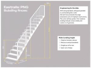 رسم توضيحي للمعايير الهندسية في بناء السلالم مع قياسات دقيقة