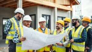 فريق بناء منازل احترافي يعمل في موقع البناء