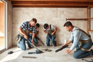 فريق عمل محترف يقوم بتركيب سيراميك في منزل