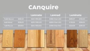 مخطط يوضح تكلفة أنواع مختلفة من الباركيه مع عينات من كل نوع