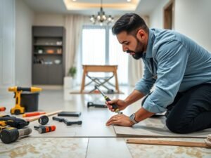 معلم ترميمات الكويت يقوم بترميم الأرضيات في منزل كويتي