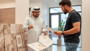 معلم سيراميك في الكويت يشرح للعميل تفاصيل العمل قبل البدء