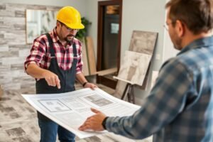 معلم سيراميك يشرح خطة العمل لصاحب المنزل