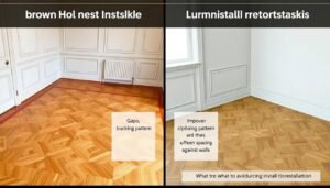 مقارنة بين تركيب باركيه صحيح وآخر به أخطاء شائعة مثل الفجوات والتموجات