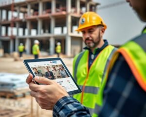 مقاول يستخدم موقع عرب مقاول على جهاز لوحي