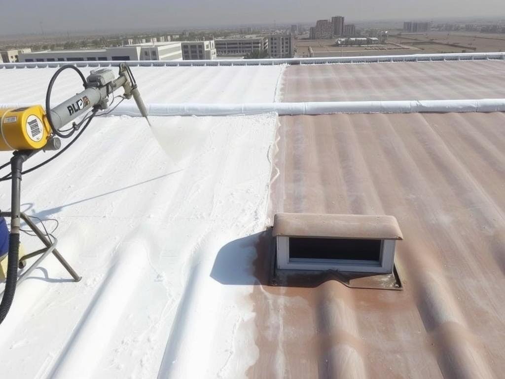 تطبيق العزل الحراري بالفوم على سطح في منطقة سلوى تطبيق العزل الحراري بالفوم على سطح في منطقة سلوى