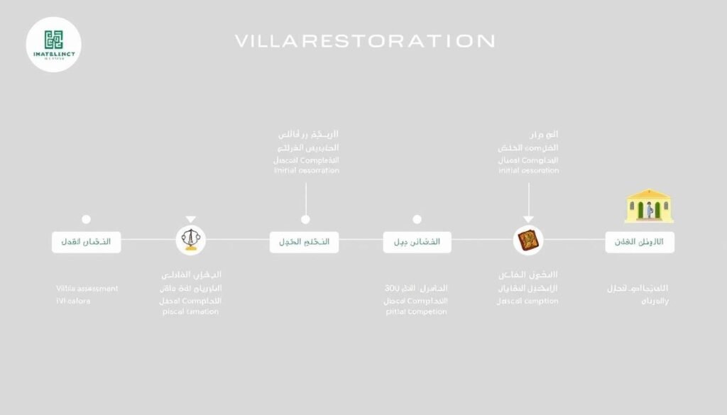 مخطط توضيحي لخطوات عملية ترميم الفلل من التقييم إلى التسليم النهائي مخطط توضيحي لخطوات عملية ترميم الفلل من التقييم إلى التسليم النهائي