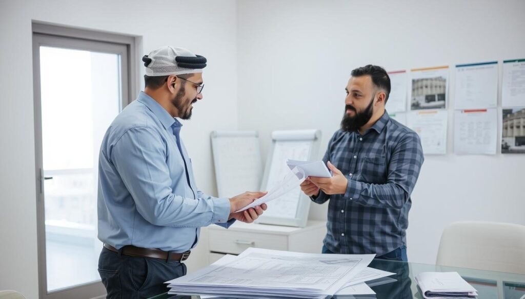 مقاول عزل أسطح محترف يقدم استشارة لعميل في منطقة الفنطاس