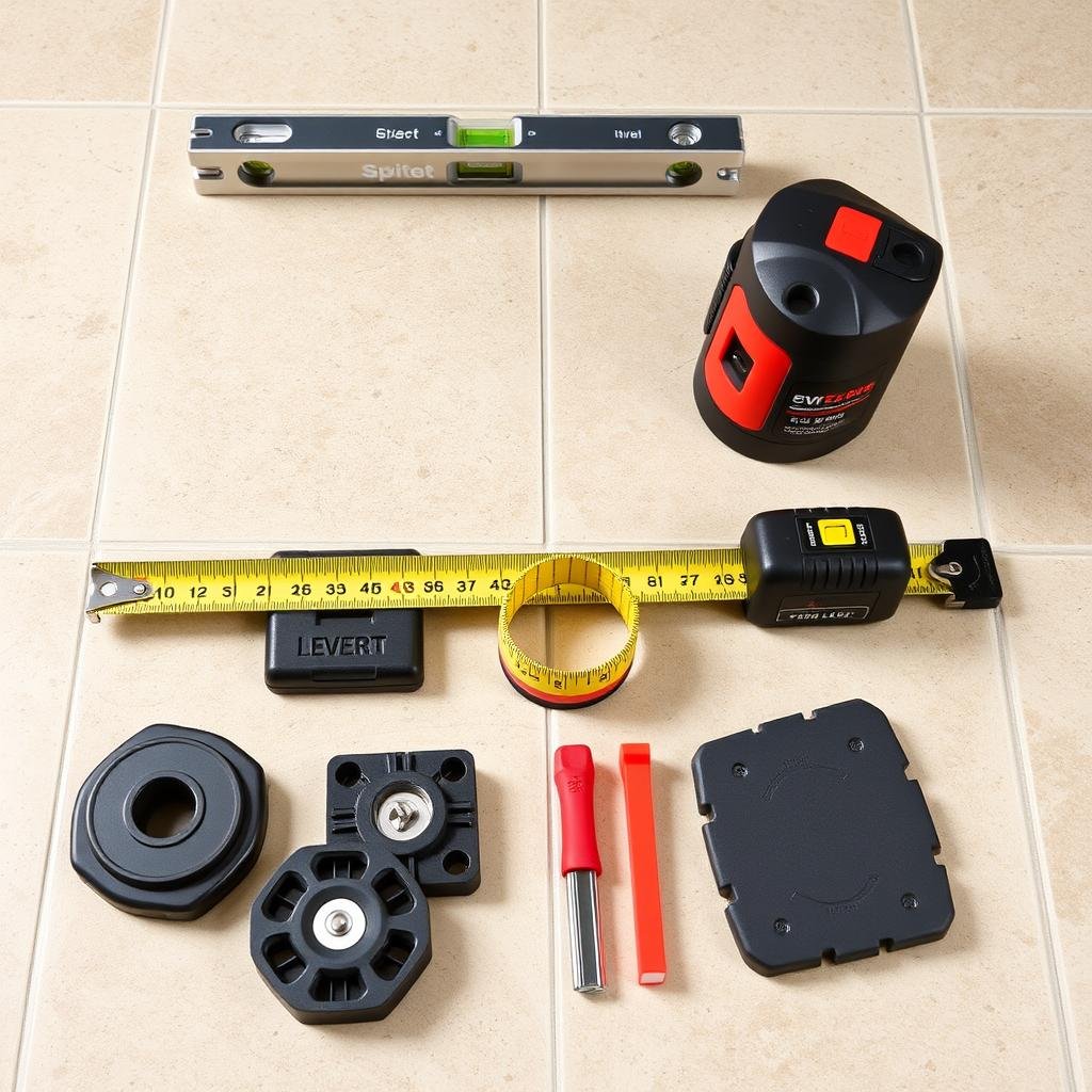 أدوات قياس وتسوية في أعمال البلاط