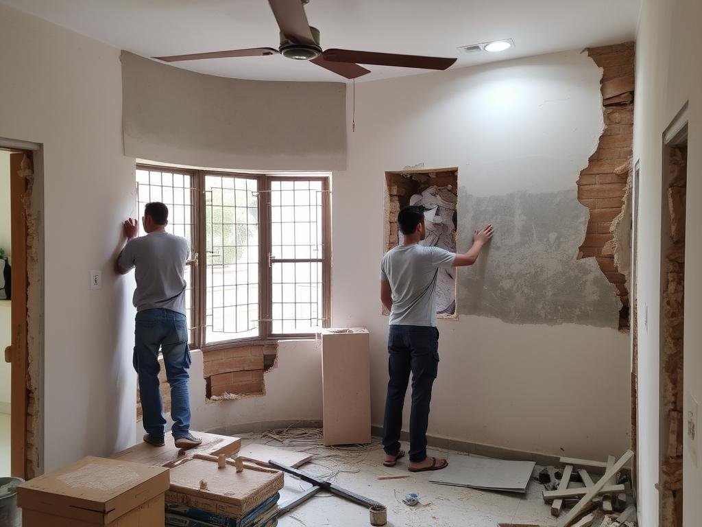 أعمال ترميم بعد التكسير في منزل بالرميثية