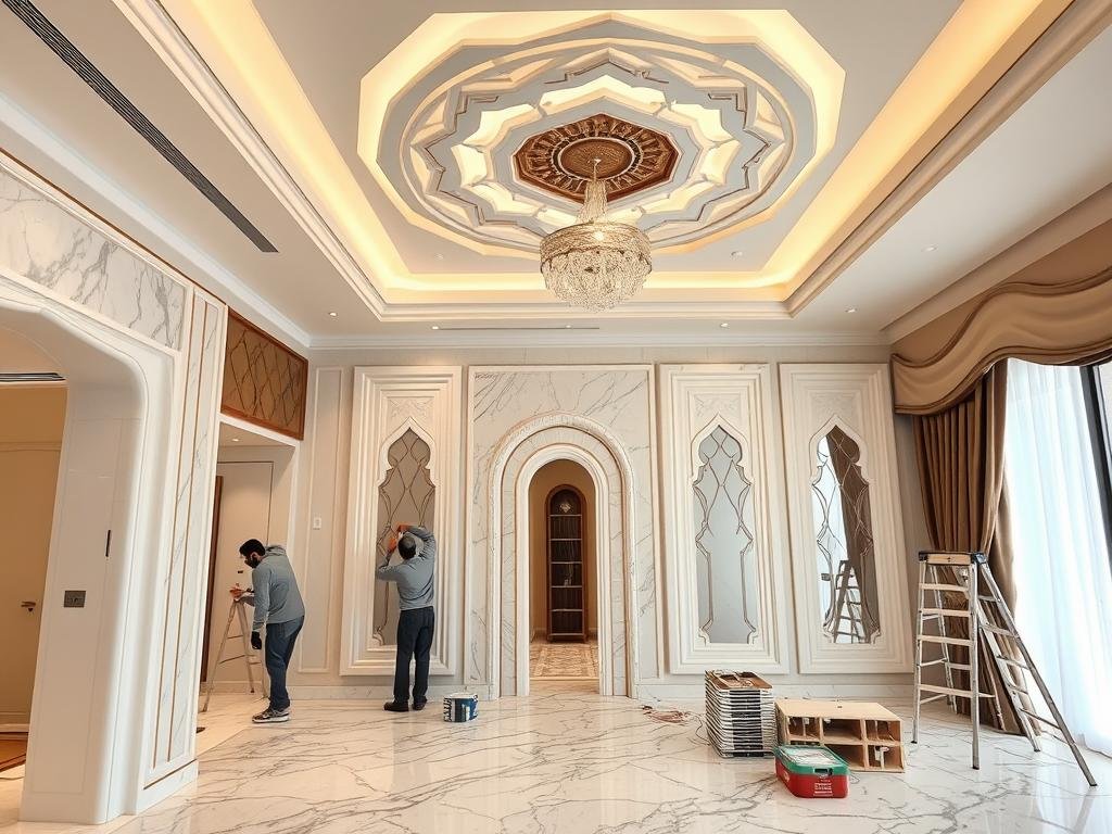 أعمال تشطيب داخلية فاخرة في منزل كويتي حديث