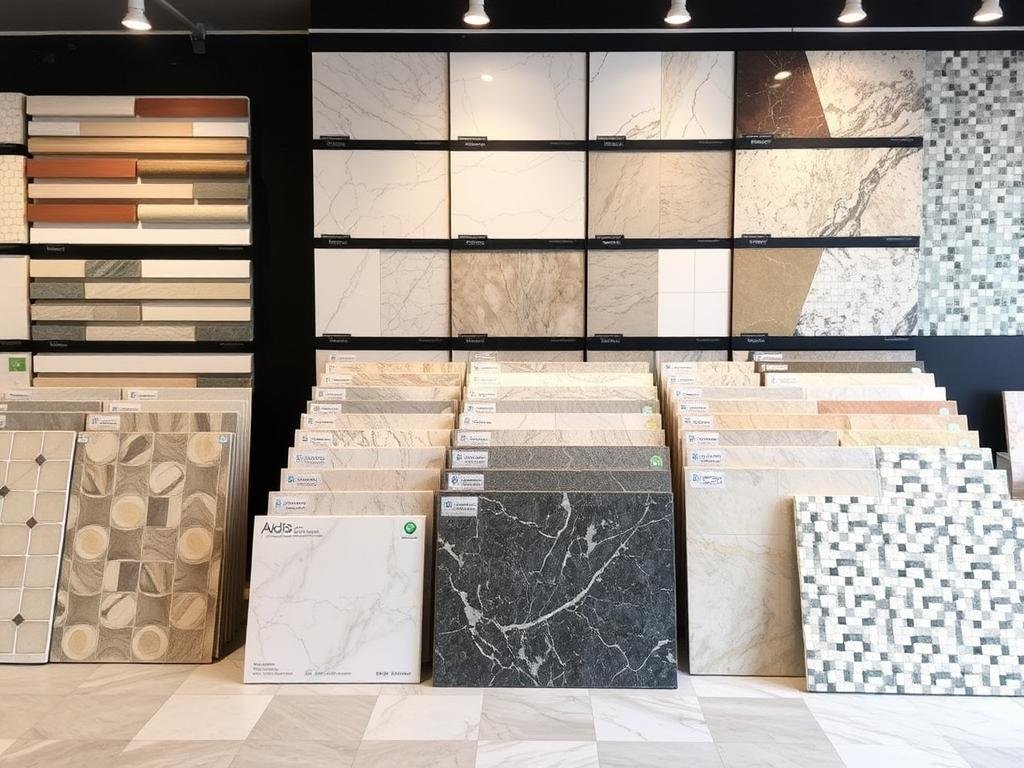 أنواع مختلفة من البلاط معروضة في معرض أعمال البلاط