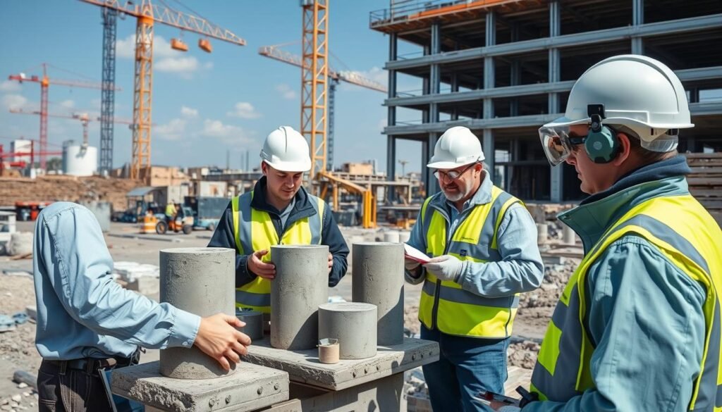 إجراء اختبارات جودة للخرسانة للتأكد من مطابقتها للمواصفات الفنية