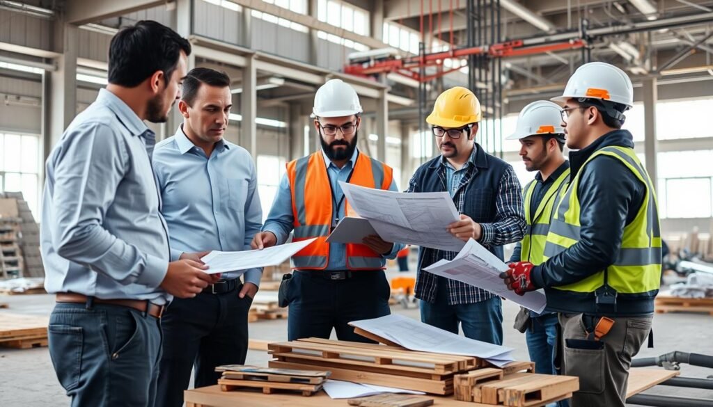 إدارة مشروع مقاولات عامة تظهر التنسيق بين مختلف فرق العمل