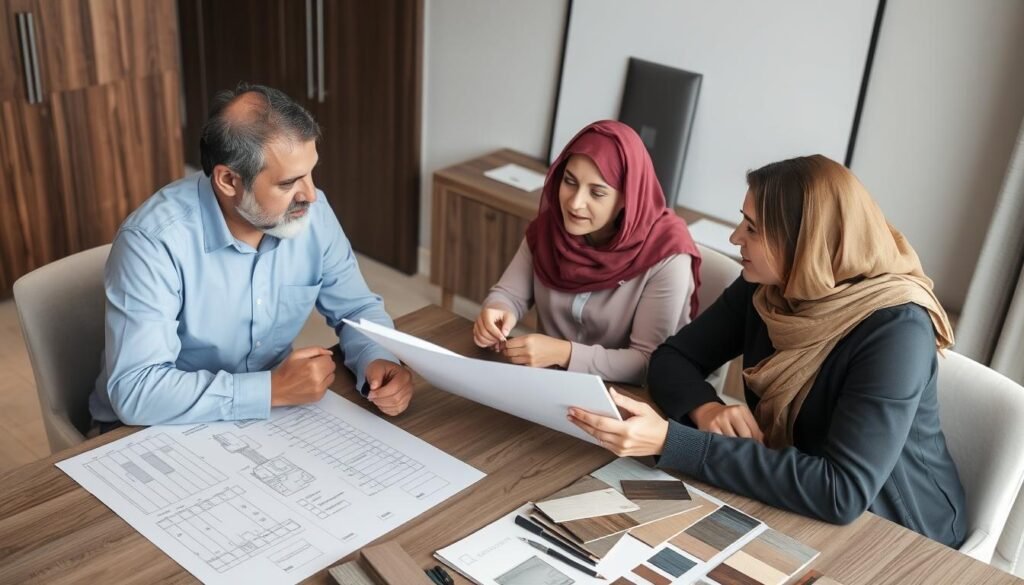 اجتماع بين مالك منزل ومقاول ترميم محترف في السالمية لمناقشة تفاصيل المشروع