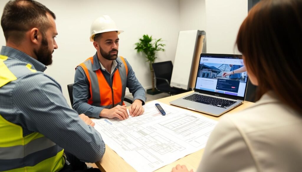 اجتماع بين مقاول هدم والعميل لمناقشة تفاصيل المشروع