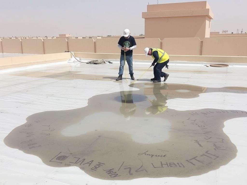 اختبار الماء بعد تنفيذ عازل أسطح خيطان للتأكد من جودة العمل