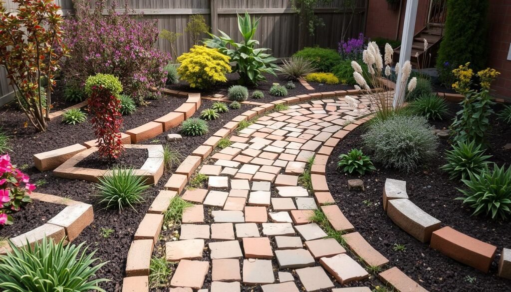 استخدام الطوب المكسور في تصميم ديكور خارجي لحديقة