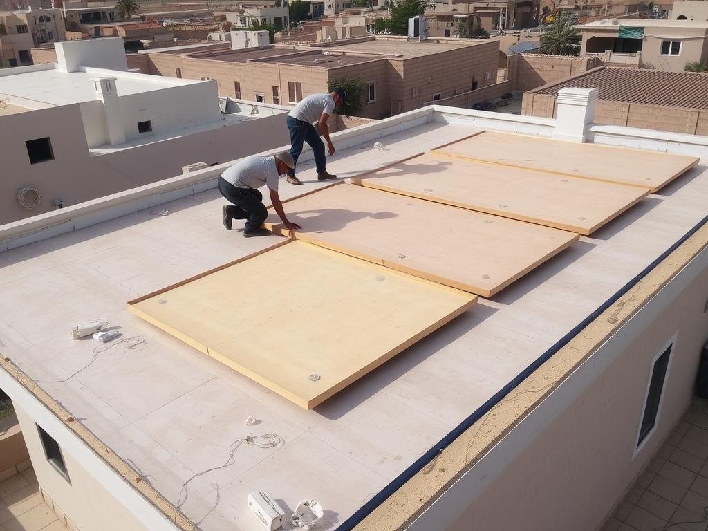 تركيب ألواح عازلة على سطح منزل في الفيحاء