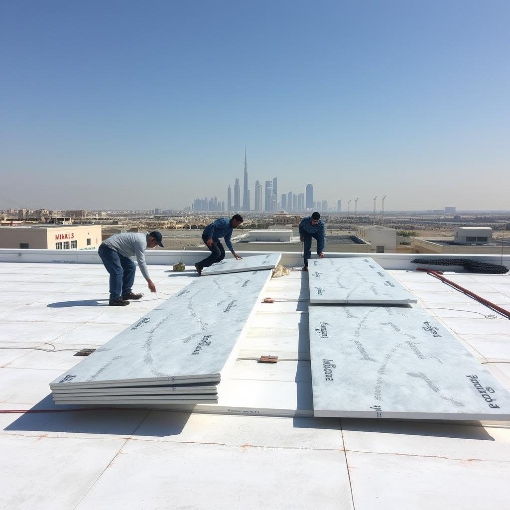 تركيب الألواح العازلة على سطح في منطقة الشامية