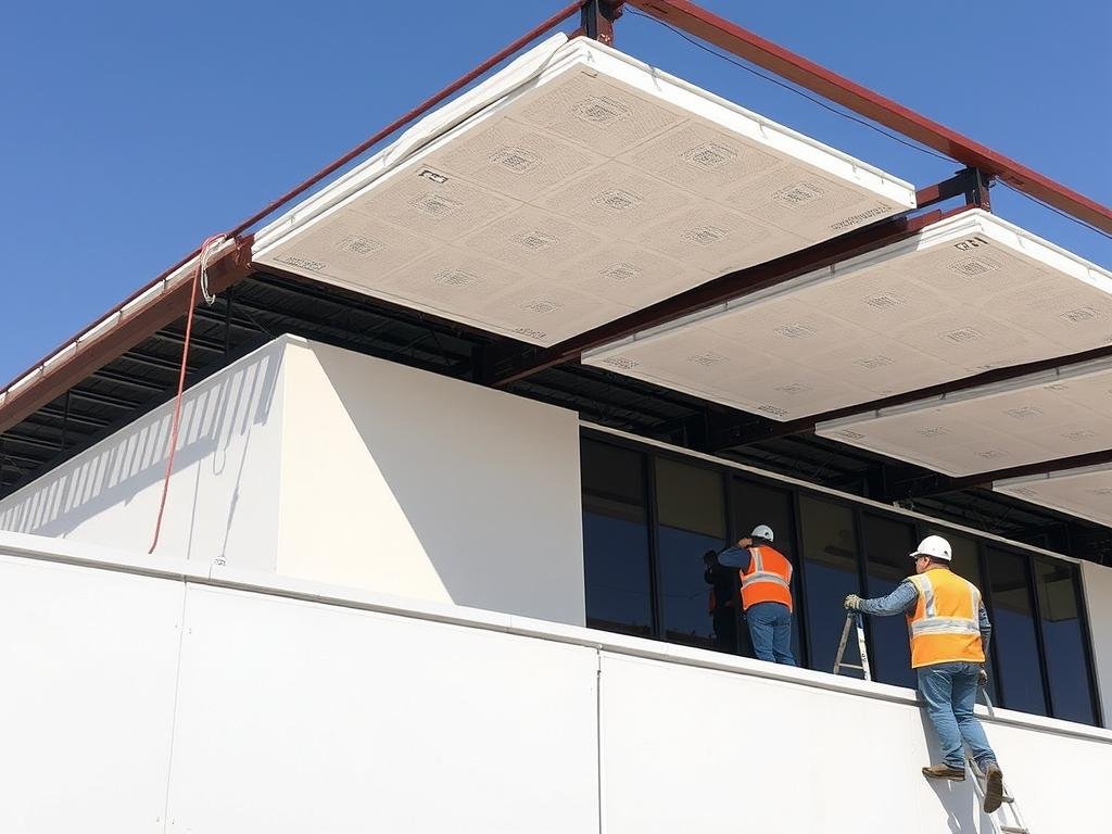 تركيب مواد العزل الصوتي في مبنى تجاري بالفنطاس