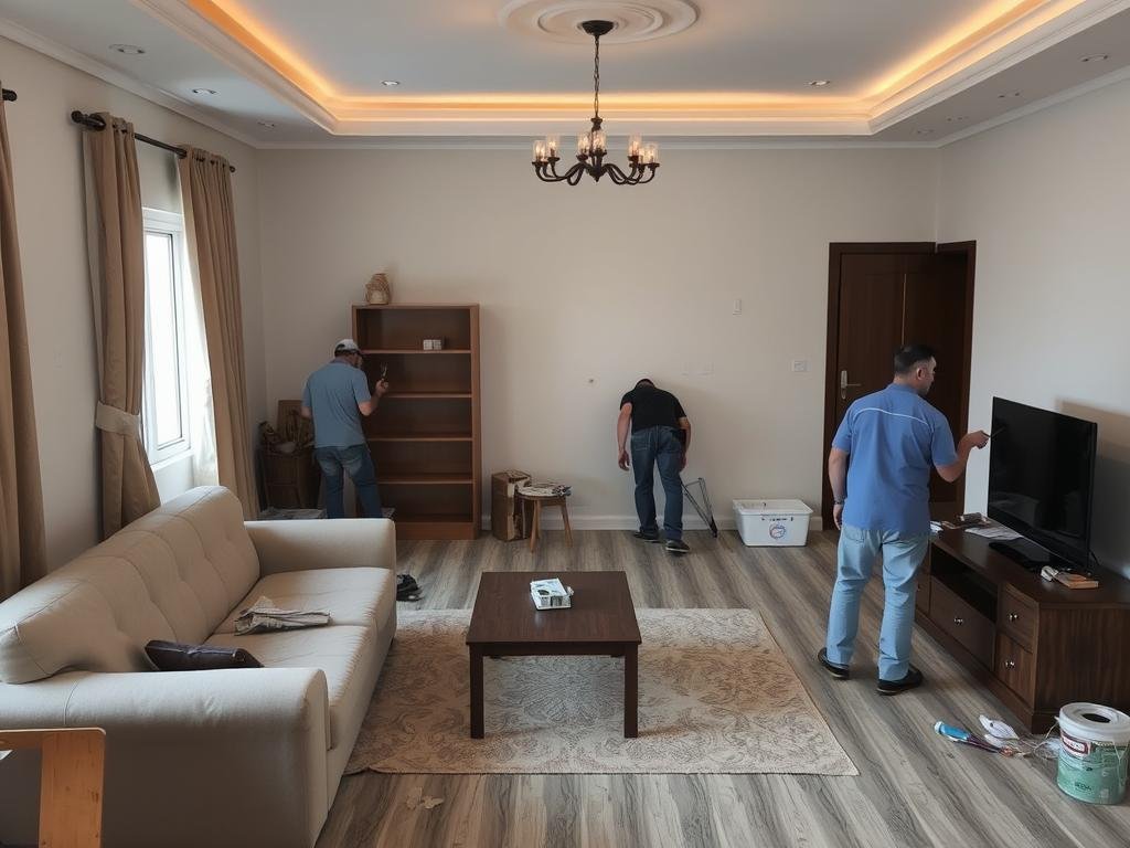 ترميم جزئي لغرفة معيشة في شقة بالجابرية