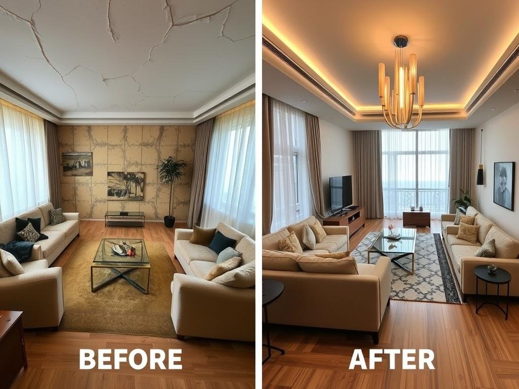 ترميم شامل لغرفة معيشة في شقة بالجابرية