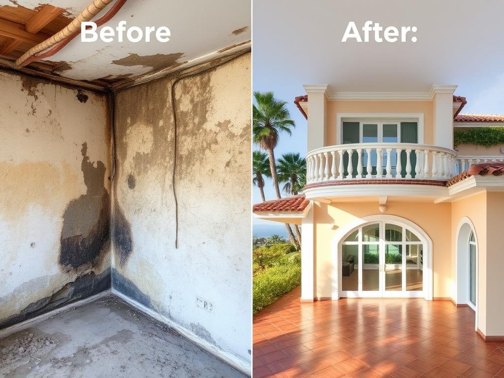 ترميم فيلا متضررة من الرطوبة والتسربات المائية