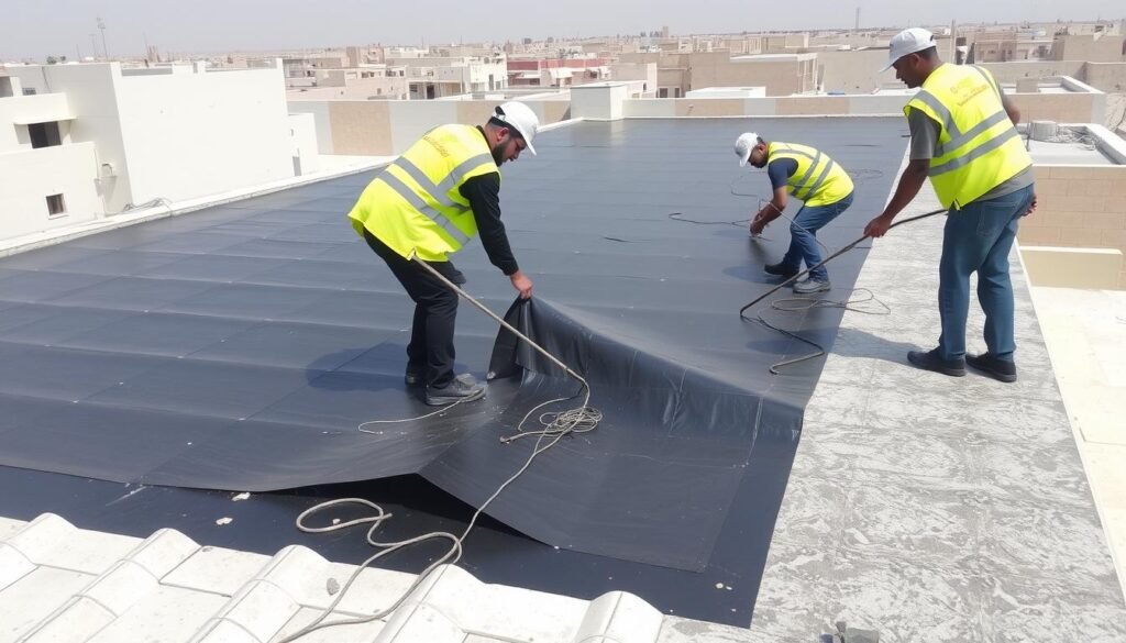 تطبيق أغشية البيتومين على سطح في المهبولة