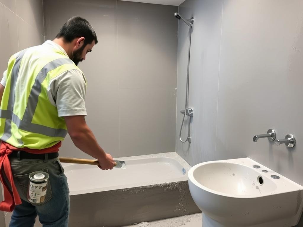 تطبيق العزل الأسمنتي في حمام بمنطقة عبدالله المبارك بواسطة مقاول عزل أسطح متخصص