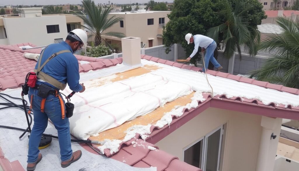 تطبيق العزل الحراري على سطح منزل في الخالدية