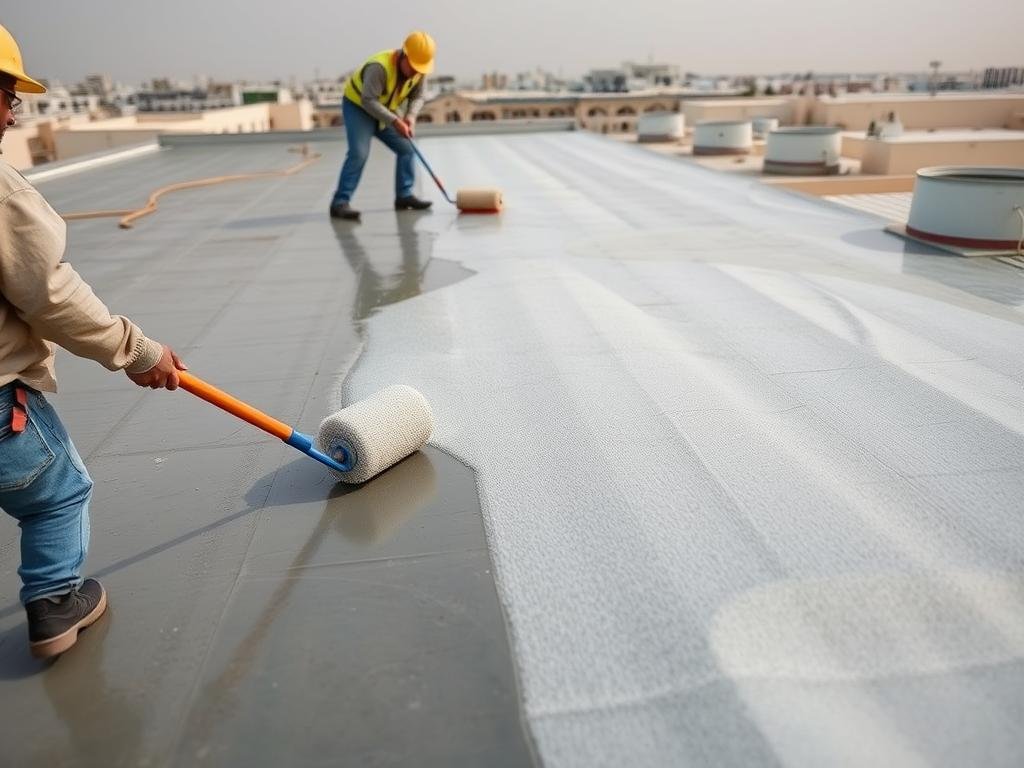 تطبيق العزل المائي على سطح مبنى في سلوى