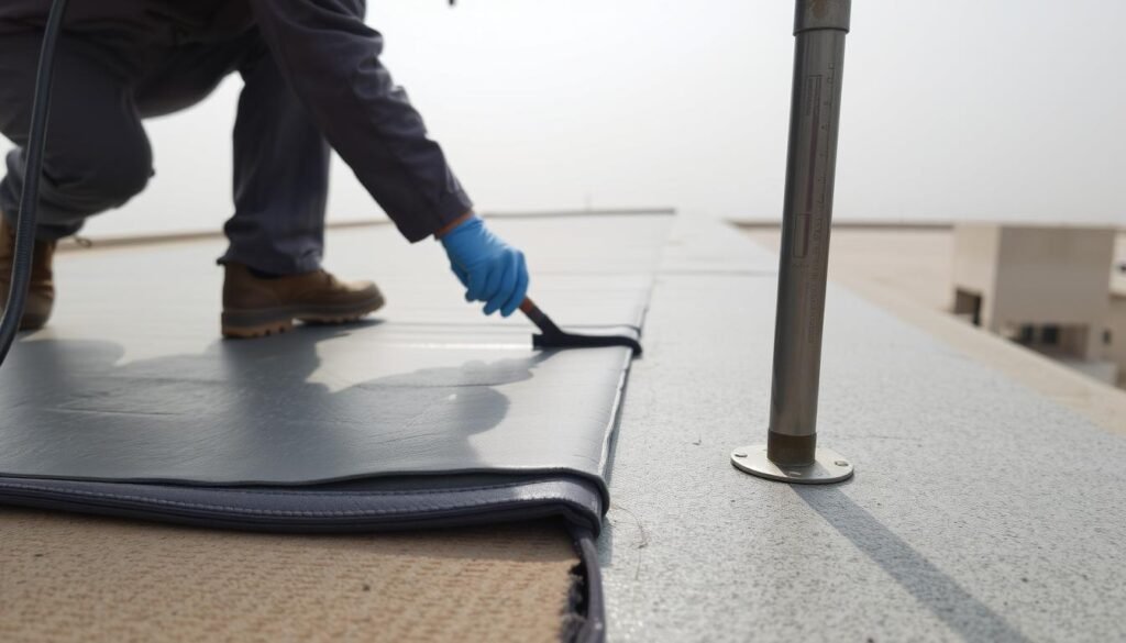 تطبيق العزل المائي على سطح مبنى في مشرف