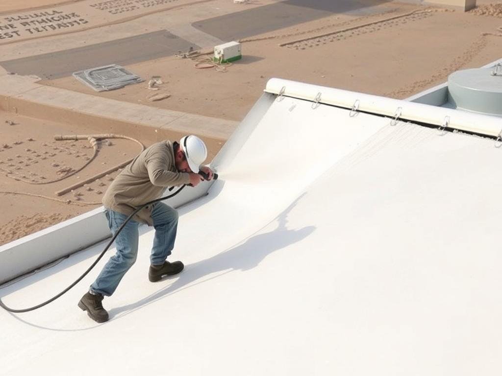 تطبيق عازل البولي يوريثان على سطح في الفيحاء