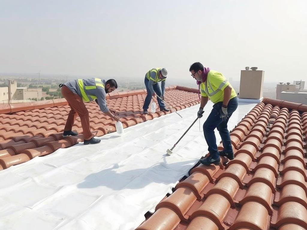 تطبيق عازل الجيتاروف على سطح مبلط في المهبولة