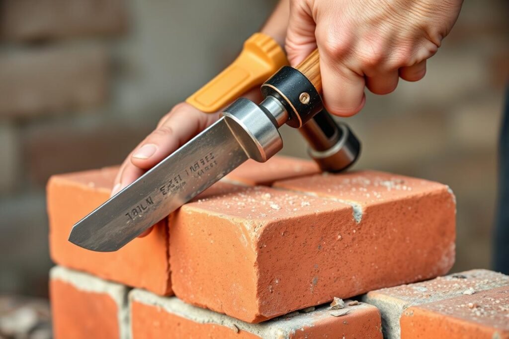 تقنية صحيحة لمسك الإزميل والمطرقة أثناء تكسير الطوب