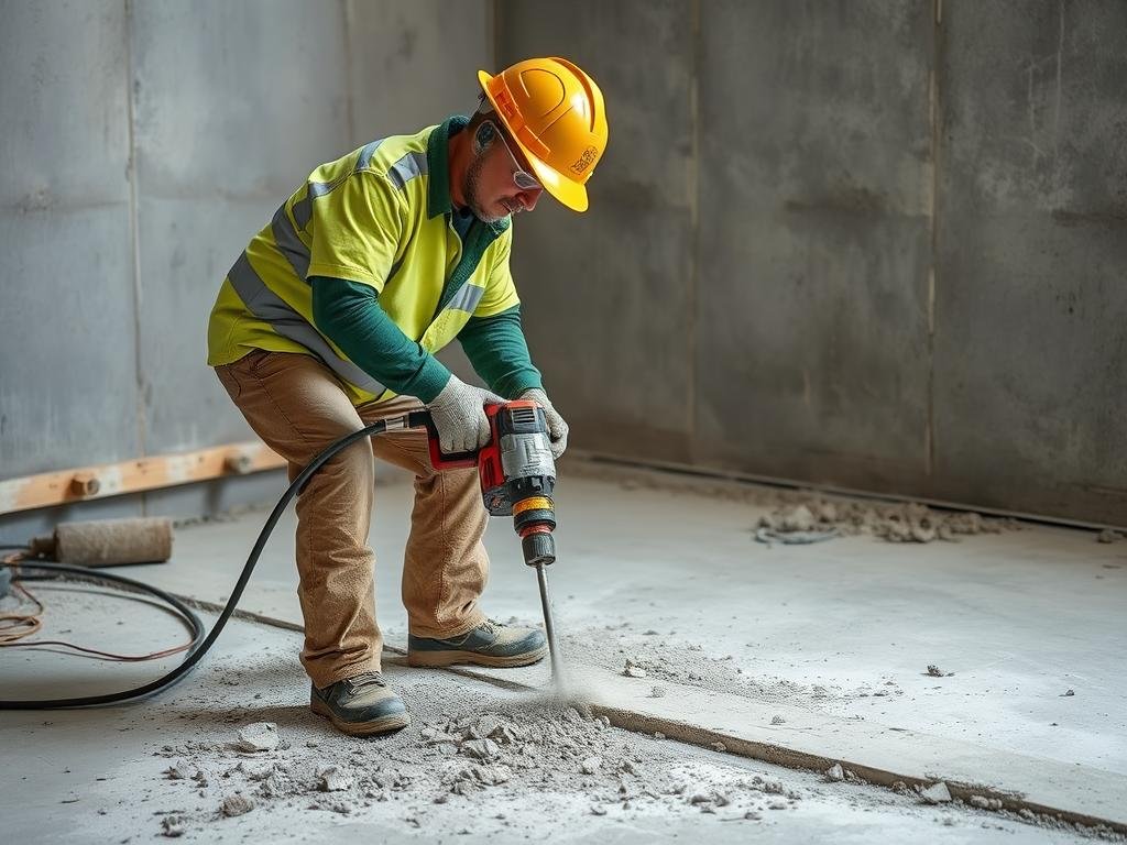 تكسير أرضية خرسانية باستخدام معدات متطورة في كيفان