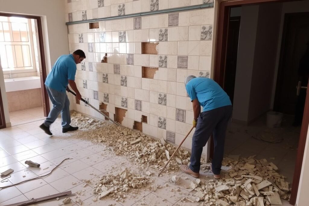 تكسير بلاط وسيراميك في منزل بمنطقة الرميثية بالكويت