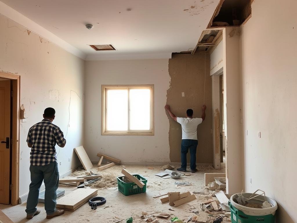 تكسير شامل لشقة في الجابرية مع إزالة جميع التشطيبات القديمة