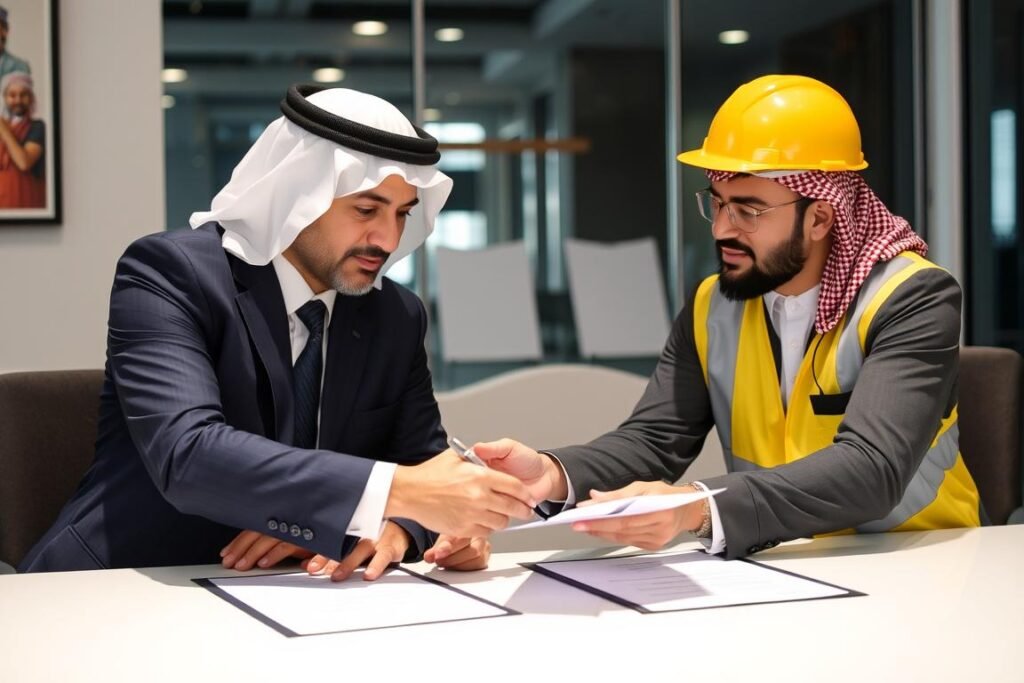 توقيع عقد بين صاحب مشروع ومقاول بناء