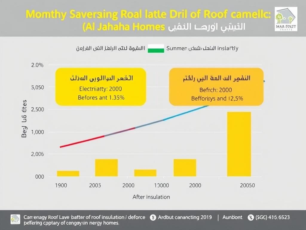 رسم بياني يوضح توفير الطاقة بعد تركيب العزل في منازل الجهراء
