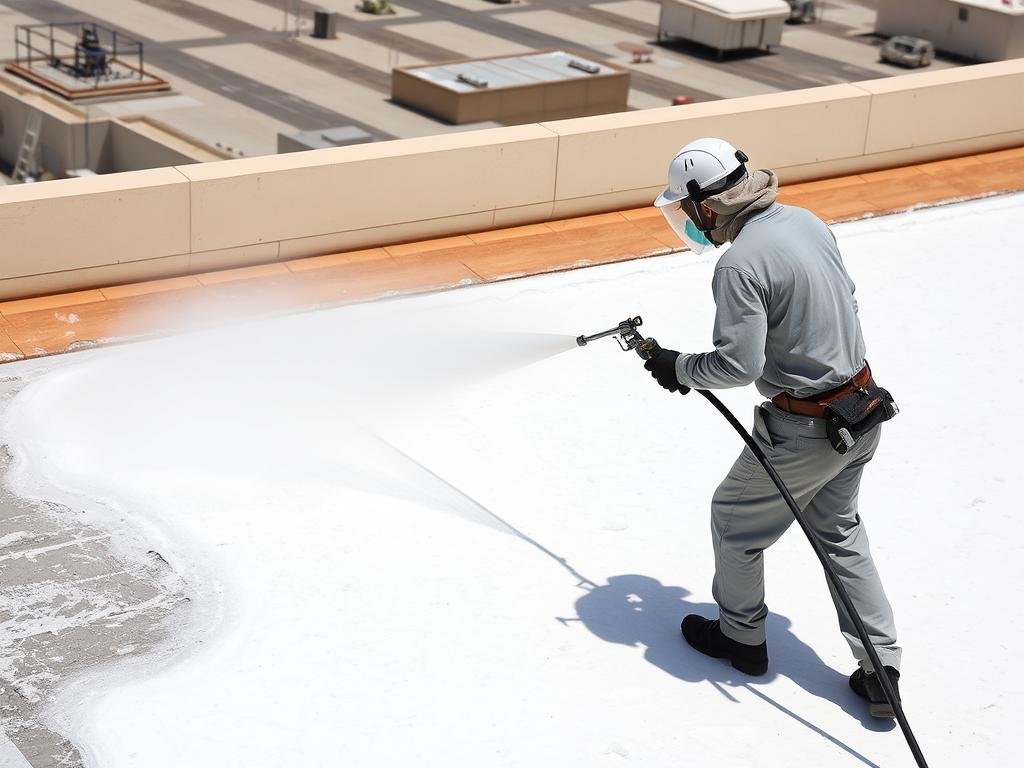 رش الفوم العازل للحرارة على سطح منزل في منطقة الفنطاس