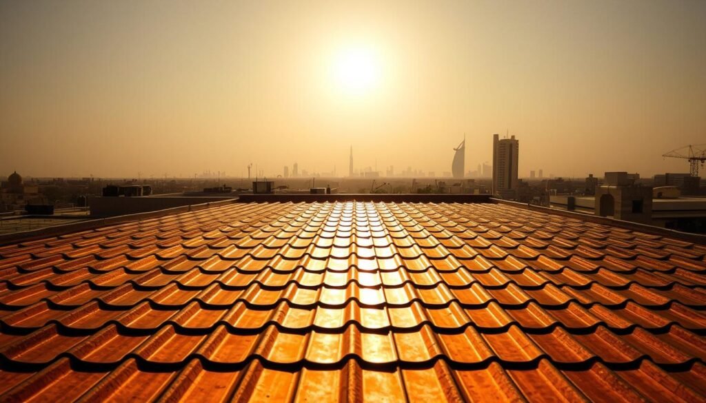 سطح مبنى في الكويت تحت أشعة الشمس الحارقة يوضح أهمية مقاول عزل أسطح مدينة الكويت