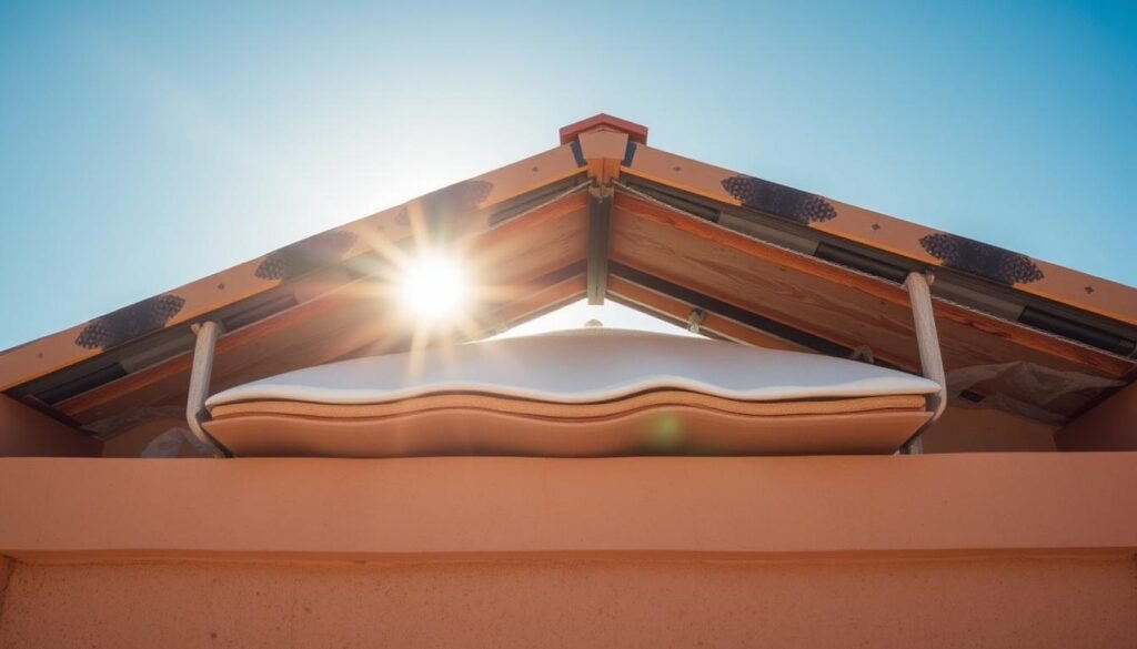 سطح منزل في الدسمة يتعرض لأشعة الشمس الحارقة مع توضيح لطبقات العزل