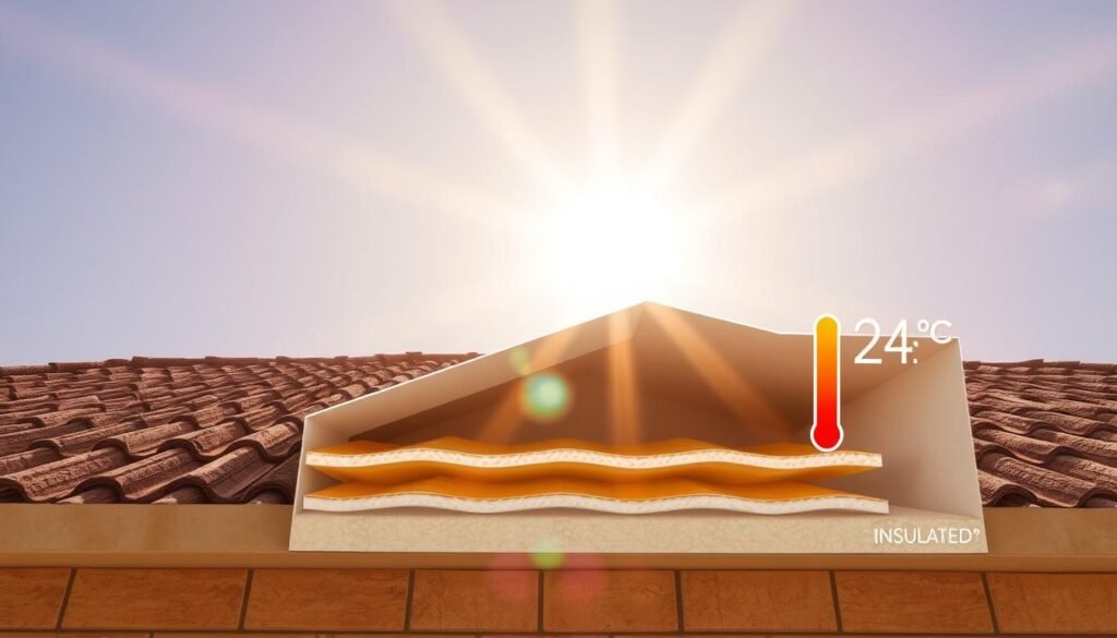 سطح منزل في خيطان يتعرض لأشعة الشمس الحارقة مع توضيح لطبقات العزل الحراري